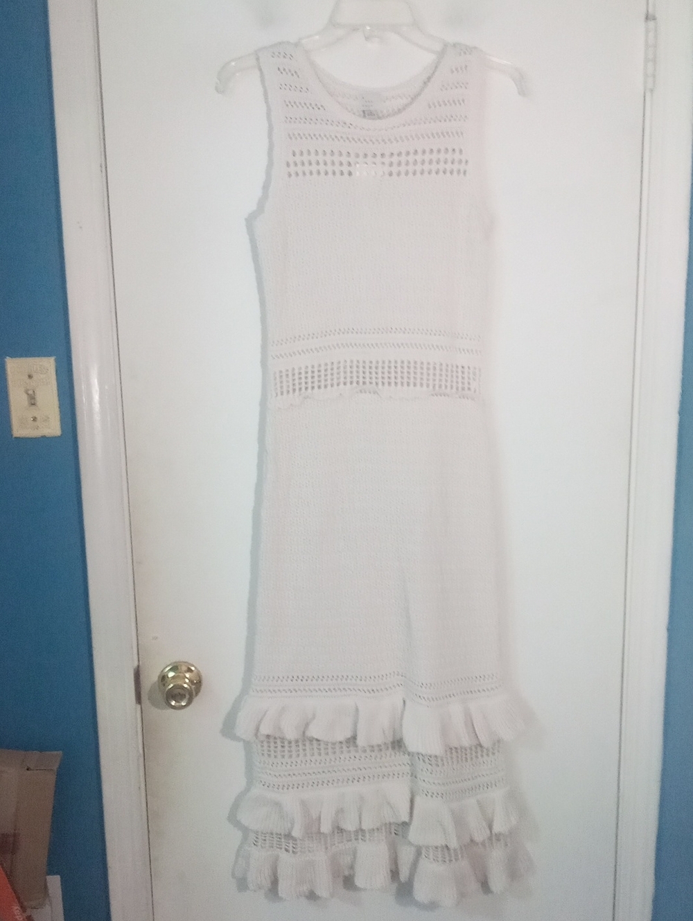 * A New Day Cream Knit Ruffle Hem Dress Medium NWT $40 100% Cotton
